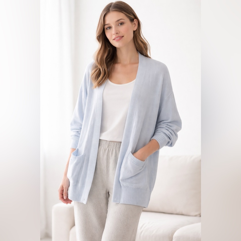 Soma Light Blue Open Front Cardigan XXL Soft Knit Lounge Cozy Sweater